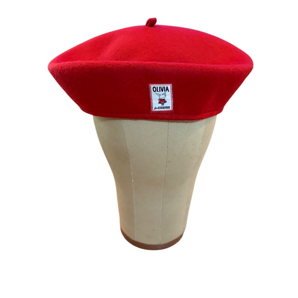 Olivia for Gymboree Red Wool Beret Hat Girls Large Ian Falconer Pig Parisian